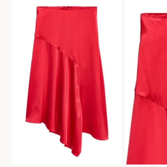 H&M red satin asymmetrical midi slip skirt size 12 - Picture 3 of 4